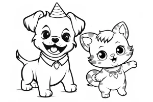 Chibi_dog_throwing_a_party_outlined_in_black_and_white
